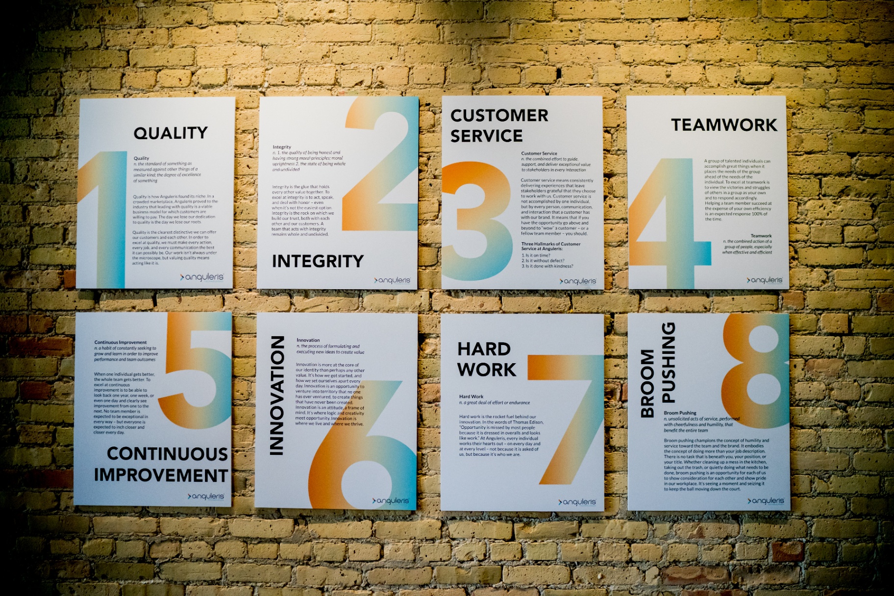 Anguleris values displayed on a brick wall